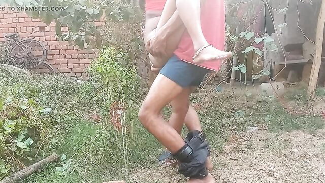 Indian couple hardcore outdoor sex, man carrying woman in forest