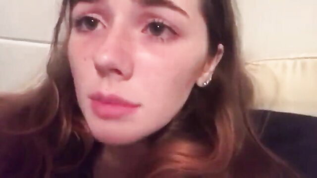 Crying redhead babe closeup, wet eyes lips parted in dirty talk ecstasy