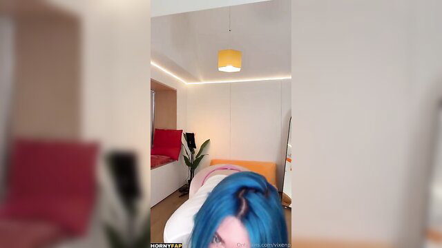 Blue haired Vixenp nude riding BBC dildo POV Onlyfans leak