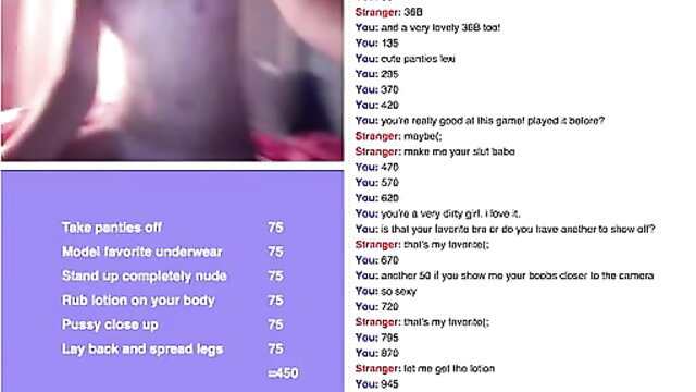 Slutty Omegle girl strips nude, shows tits and pussy on cam