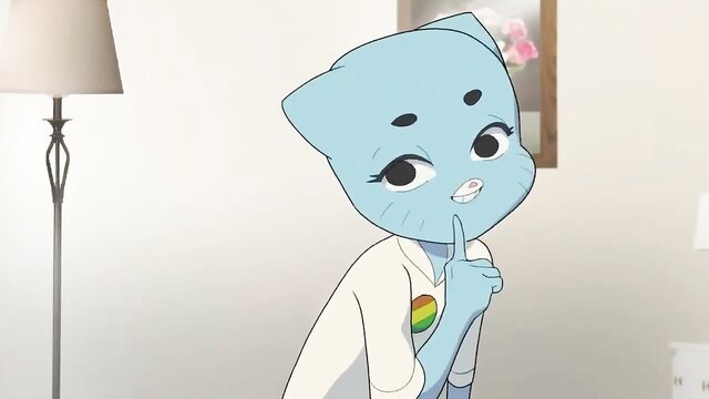 Gumball's Nicole Watterson as sexy nurse with rainbow pin, finger to lips