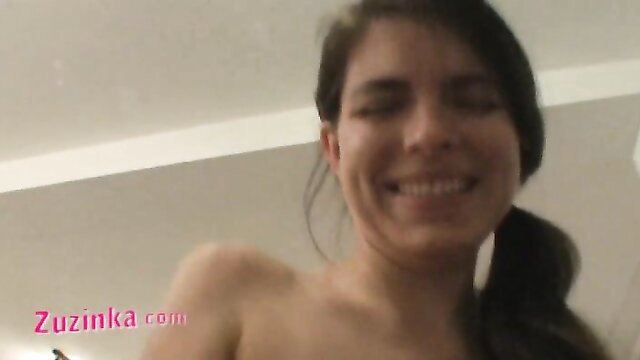 Cute Czech amateur Zuzinka smiling naked in bath, big tits