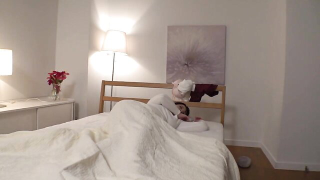 Japanese mother-in-law cuddling nude in bed, JAV incest taboo