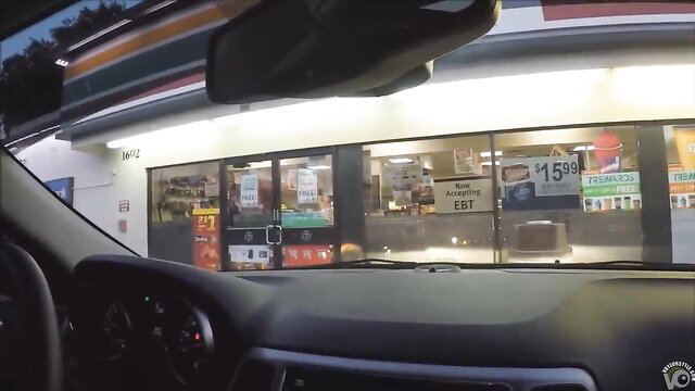 Hotwife drives to gas station with fresh cum facial dripping down face