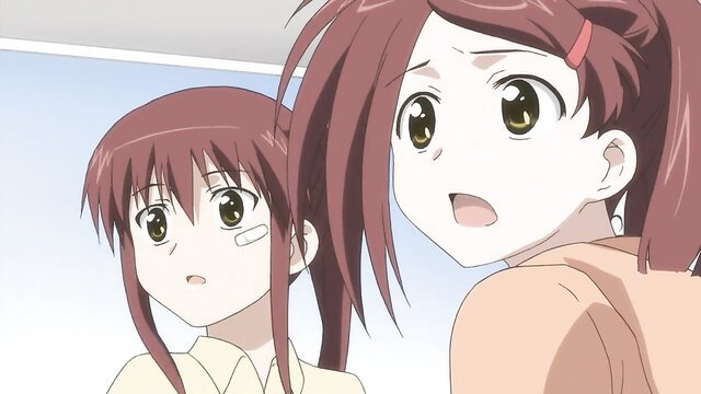KissXsis Ep.1 anime sisters Akiko and Keita surprised faces closeup