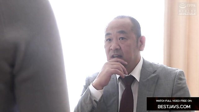 Japanese MILF in suit groped by boss in JAV adultery scene