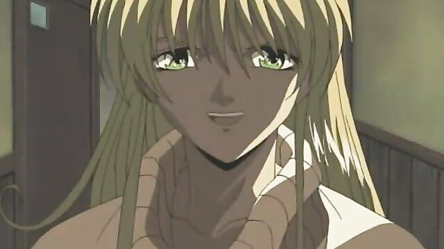 Blonde anime trap in lingerie smiles seductively, Maison Plaisir ep1