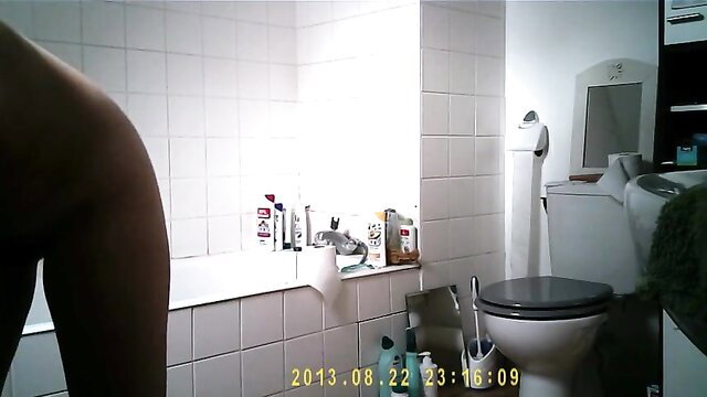 Tanned teen Aylie caught masturbating in bathroom on hidden cam