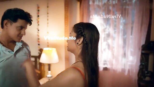 Priyanka Halder in sexy saree blouse with man, intimate couple scene