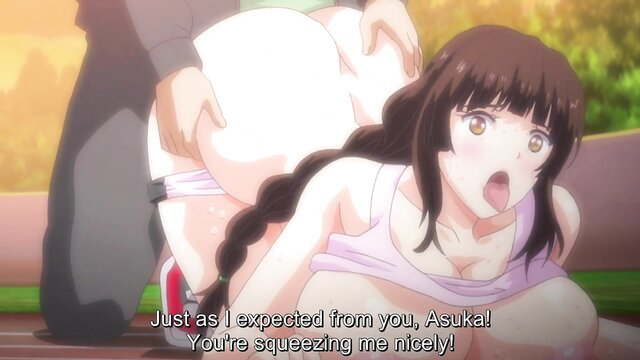 Busty anime girl Asuka gets ass grabbed and squeezed in track uniform