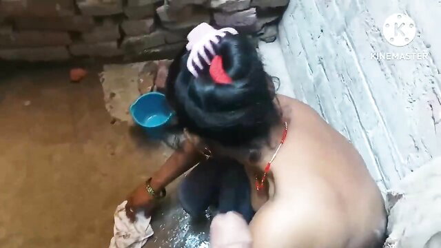 Indian bhabhi devar outdoor bathroom sex, nude hairy pussy closeup