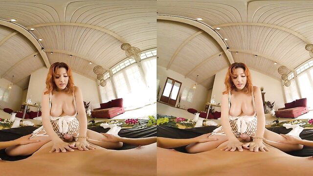 Keely Rose redhead spreads legs wide in VR porn exposing pussy