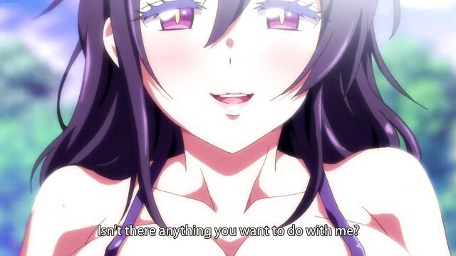 Purple-haired anime succubus in bikini teases 'Anything you want to do with me?'