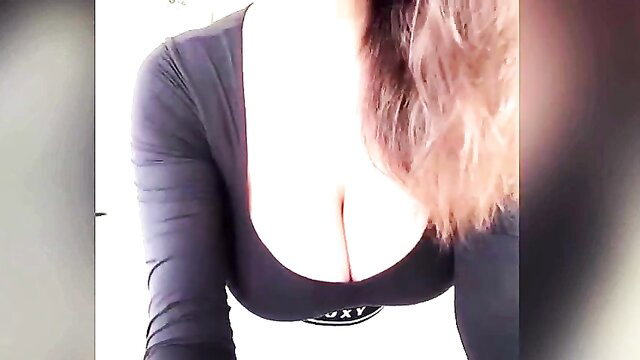 Busty redhead stepmom teases big milky tits in tight top