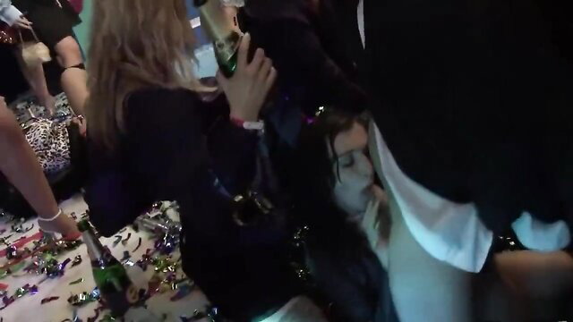 Blonde and brunette babes in wild party orgy with cocksucking action