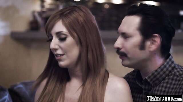 Busty redhead babysitter with milf and husband in hot threesome