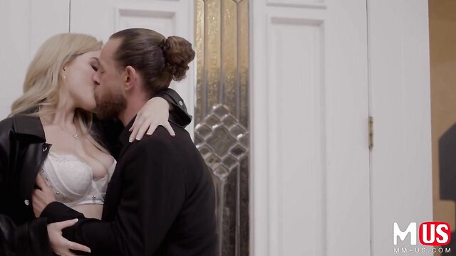 Blake Blossom kisses man in lingerie by door