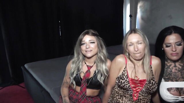 Ashley CumStar with blonde and brunette friends in lingerie, teasing gangbang