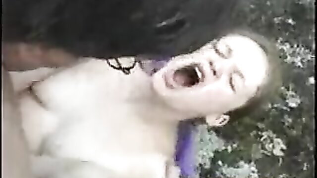 Christine Young screaming in outdoor sex with tits exposed