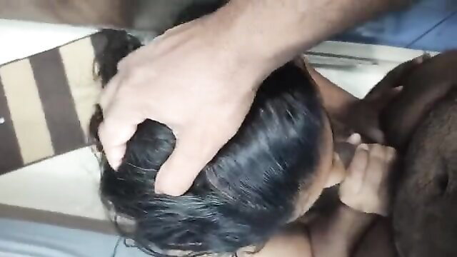 Malayali wifey giving fellatio, closeup head held by man