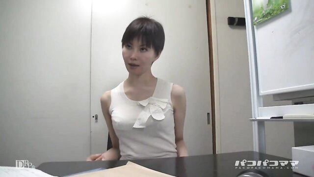 Perverted Asian MILF in white sleeveless top, short black hair