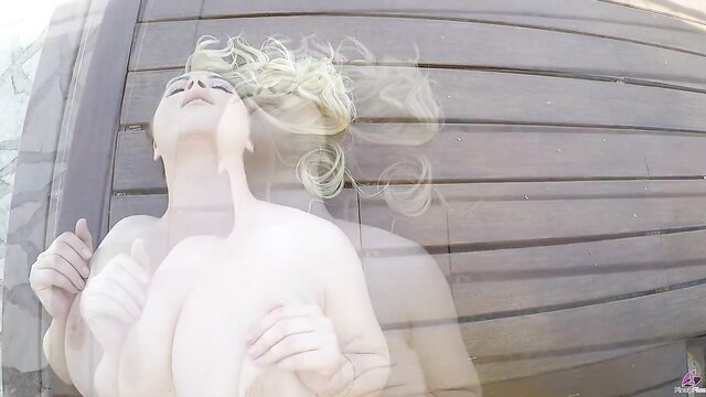 Naughty big tits blonde babe nude with ecstatic expression