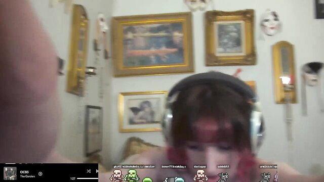 Elslove hotwife fantasy girl with red hair in headphones closeup