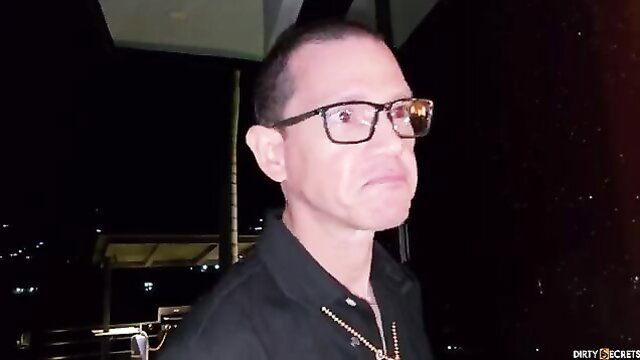 Bald stepdad in glasses glares at camera in taboo threesome catch scene