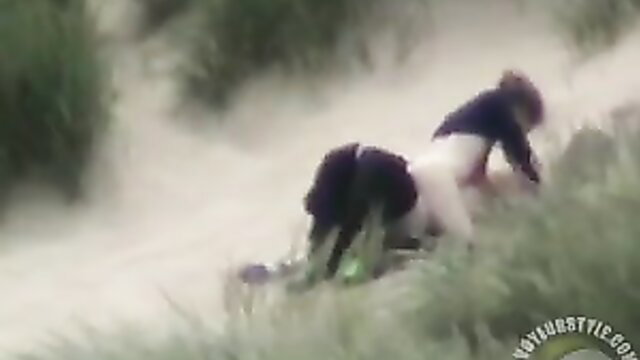 Best friends outdoor windy sex in sand, doggy style on beach