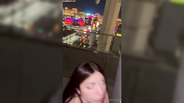Katiana Kay nude on Vegas hotel balcony, city lights view