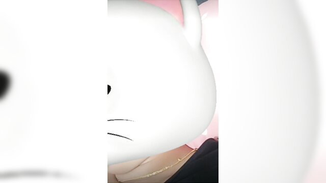 Sexy MILF Crystal nude in white bunny mask with pink balloons