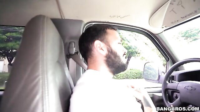 Man driving truck in BangBros video with beautiful brunette Latina