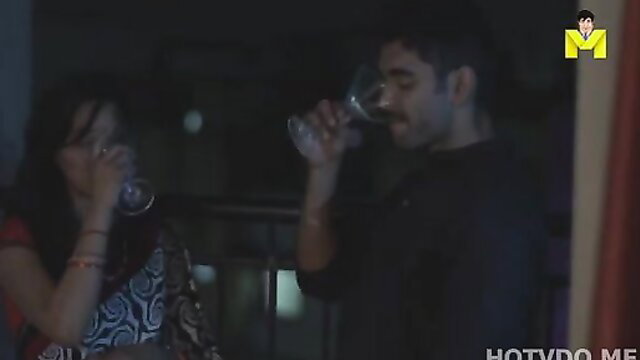 Indian couple in saree drinks wine on balcony, hot Mastram Fareb Episode 2