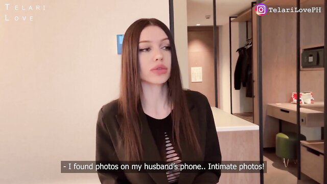 Shocked brunette wife confesses finding intimate photos on husband's phone