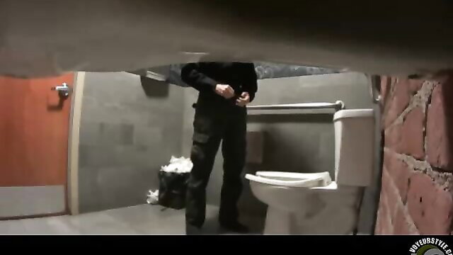 Hidden cam captures guy pissing in public toilet urinal