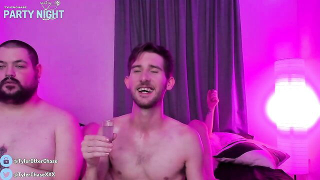 Tylerchasexxx nude party night gay amateur threesome with bearded hunk