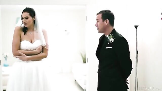 Bella Rolland big tits bride in white wedding dress with groom