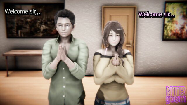 Busty Asian wife and husband welcome boss in NTR adult video