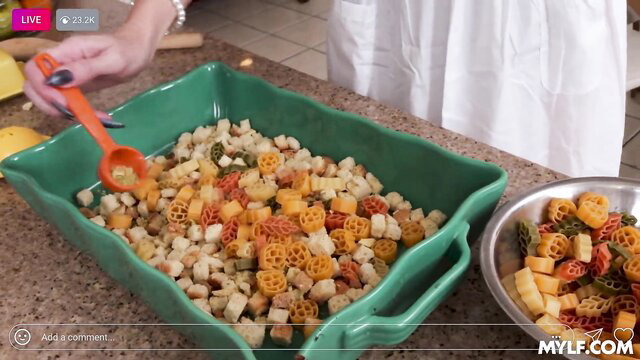MILF cooking with pasta