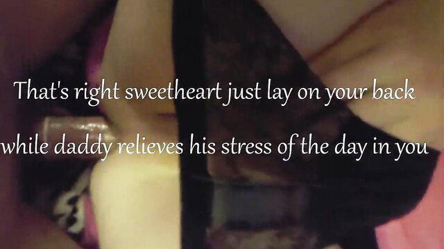 Crossdresser slut on back as daddy relieves stress in her tight hole