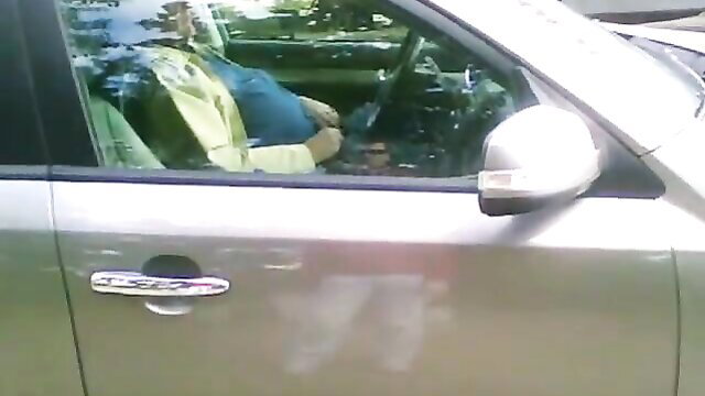 Pregnant Asian woman asleep in car spied on by nasty old man voyeur