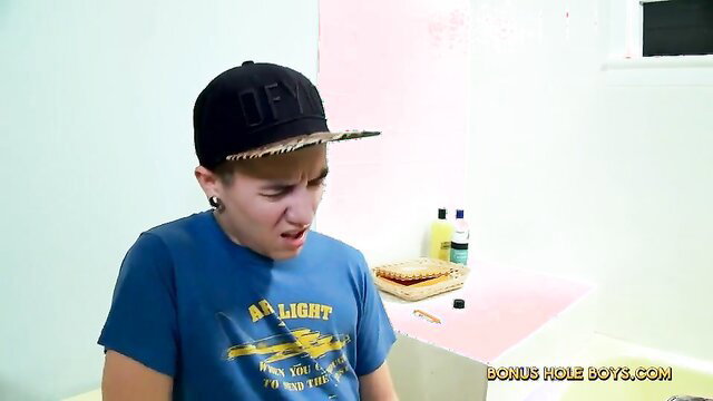 FTM James Darling in blue tee and hat eating sandwich, Allen Silver scene