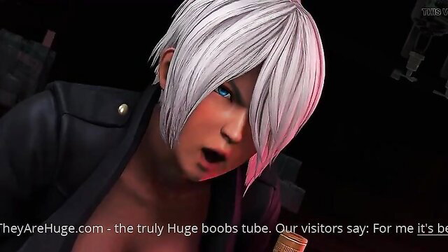3D hentai girl with huge tits in leather jacket shocked expression
