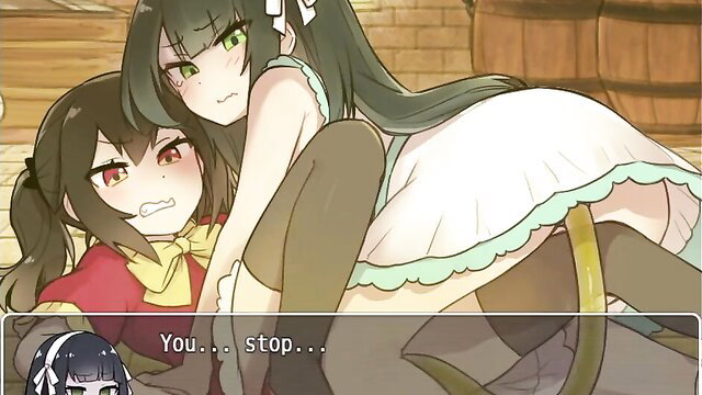 Anime girls in fetish grab scene with farts and tails, hentai style