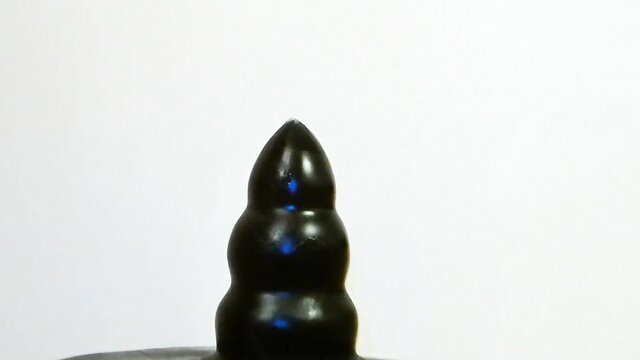 Black triple-bead inflatable butt plug for chubby slave boy anal stretch