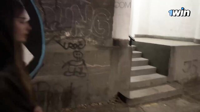 Comatozze in urban amateur doggystyle tease, long hair brunette