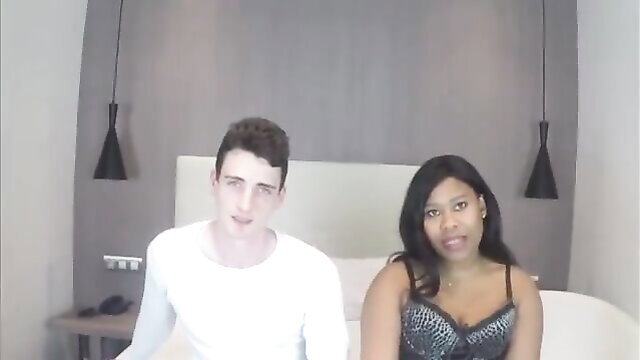 19yo black girlfriend in lingerie next to white guy on bed