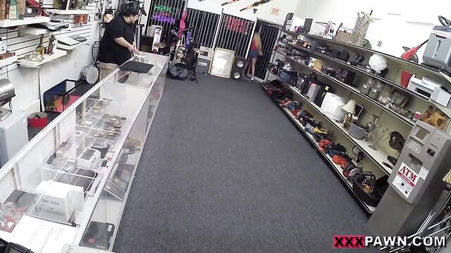 Skyla Novea bends over at XXX Pawn shop counter