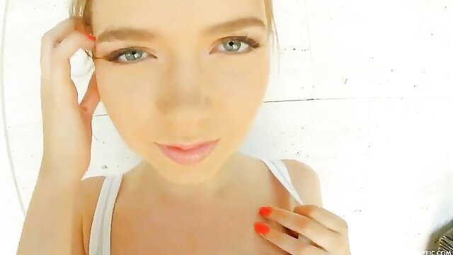 Marina Visconti closeup selfie in tank top, big tits tease