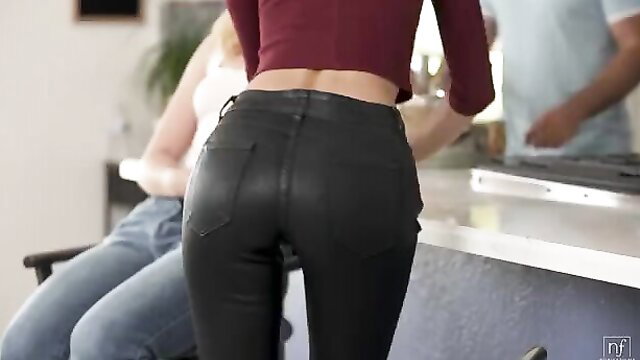 Freya Parker sexy leather pants ass up in partner swap scene